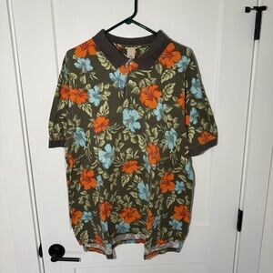 Vintage LL Bean Floral Polo Shirt. All over Print. Multicolor. Y2K, 90s. XL.